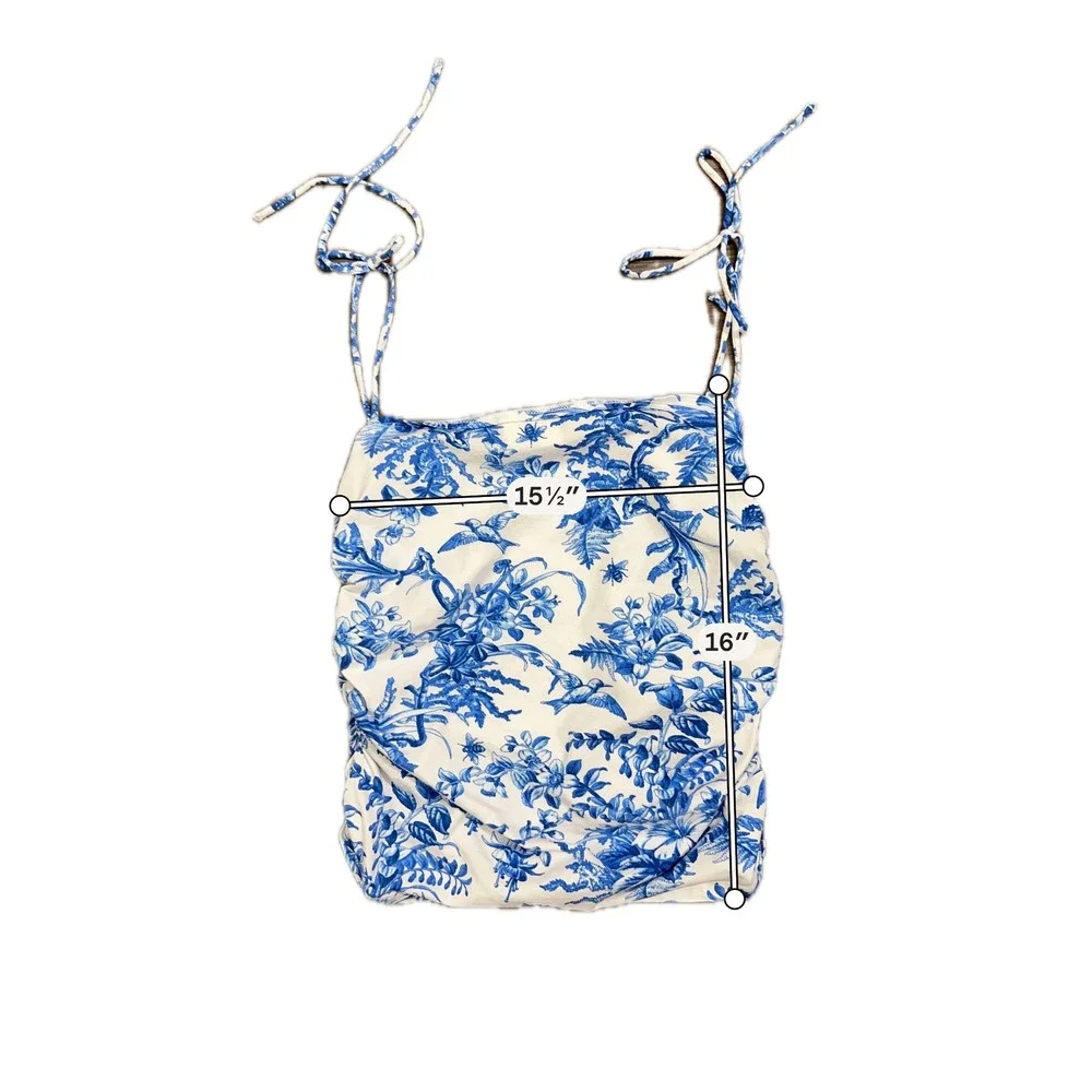 Maeve Anthropologie Blue White Floral Ruched Tie Shoulder Camisole Top SZ Large - Picture 8 of 8